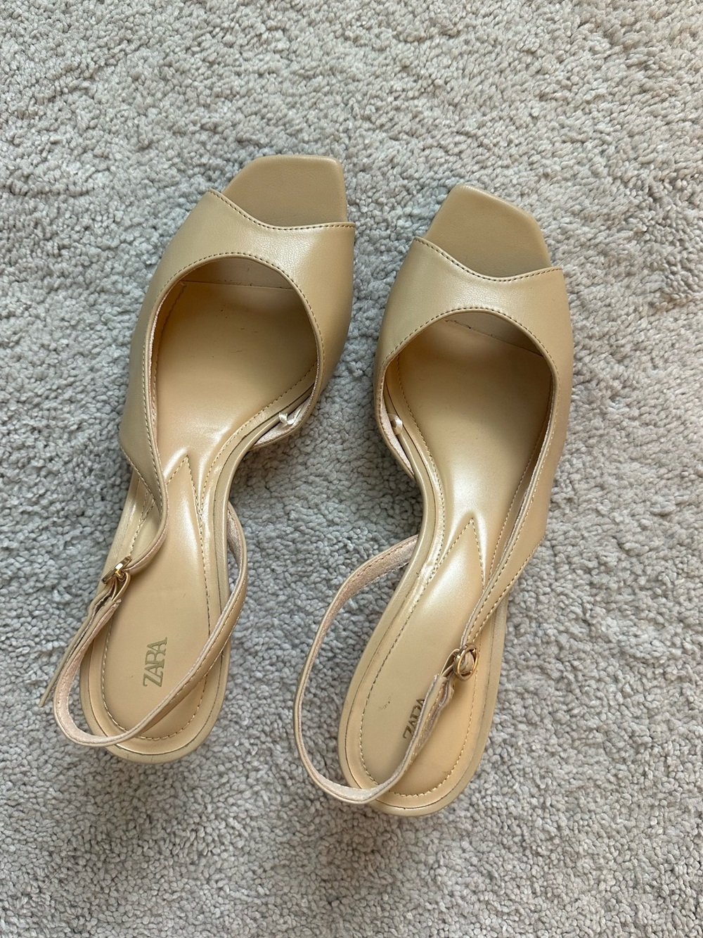 ZARA Beige Open-Toe Slingback Heels
